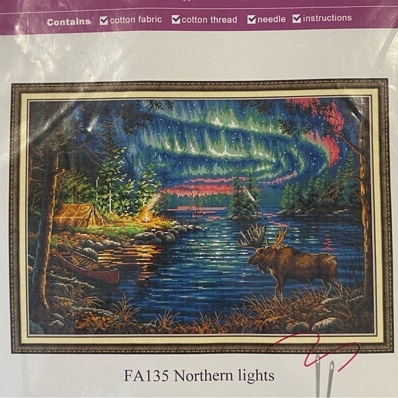 JOY SUNDAY  14 count stamped counted cross stitch kit FA135  Northern Lights - Picture 2 of 7